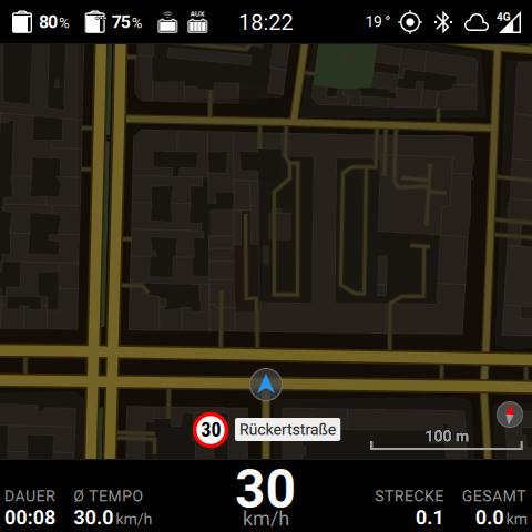 Die 2D-Karte in Fahrtrichtung ohne aktive Route
