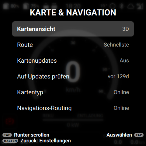 Die Einstellungen für Karte und Navigation