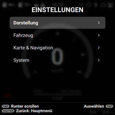 Das nach Themen gruppierte Einstellungsmenü