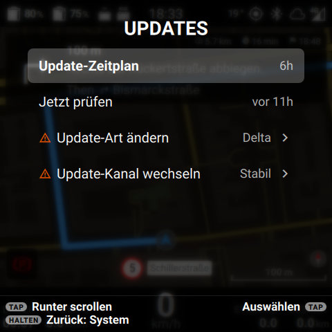 Das Update-Menü auf dem Roller