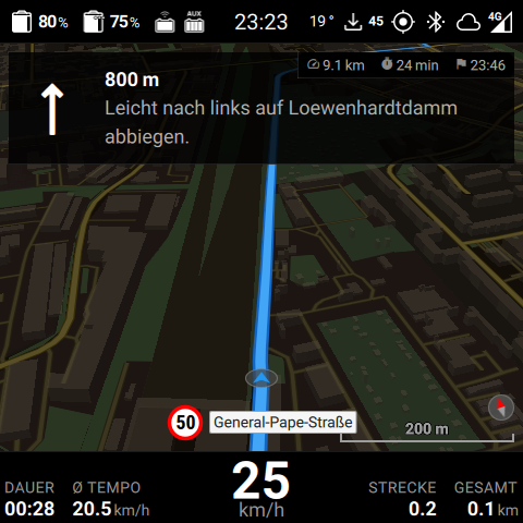 Dieselbe Karten-Ansicht in Nachtansicht mit dunklem Hintergrund