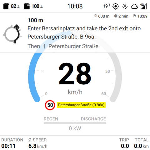 Light dashboard while riding at 28 km/h
