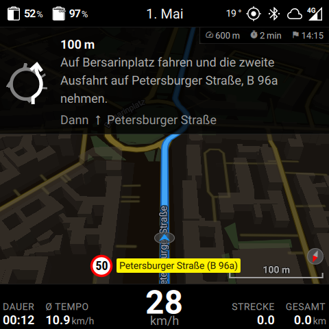 Navigation mit wechselnder Datumsanzeige am 1. Mai