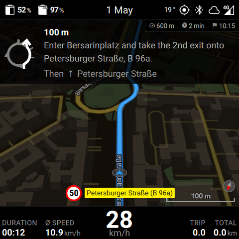 Navigation with the alternating clock showing 1 May