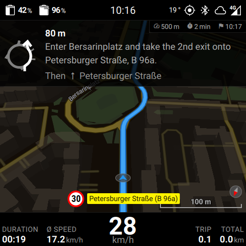 Roundabout guidance on an active route