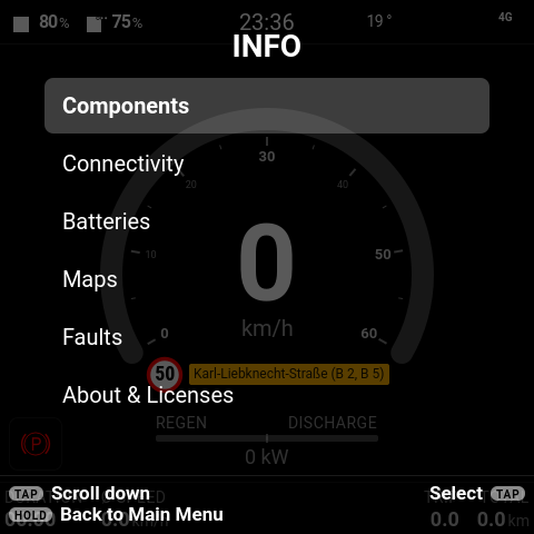 The Info menu on the dashboard