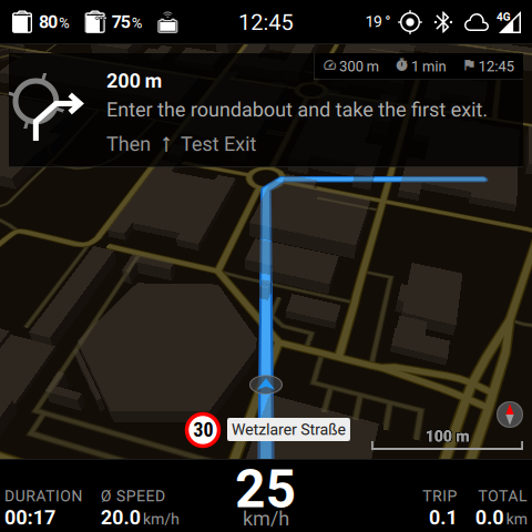 An active route through a roundabout