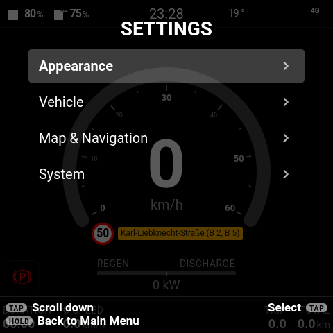 The Settings menu grouped by topic